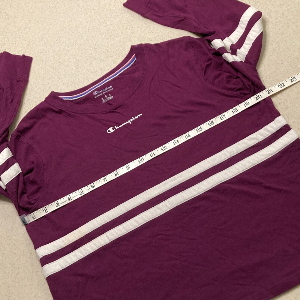Champion Athleticwear Burgundy Long Sleeve Tee White Stripes Women Size L - Picture 5 of 10